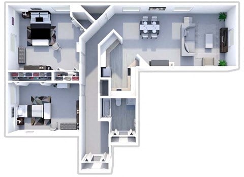 Floor plan for 2 beds, 1 bath, 1340 sqft
